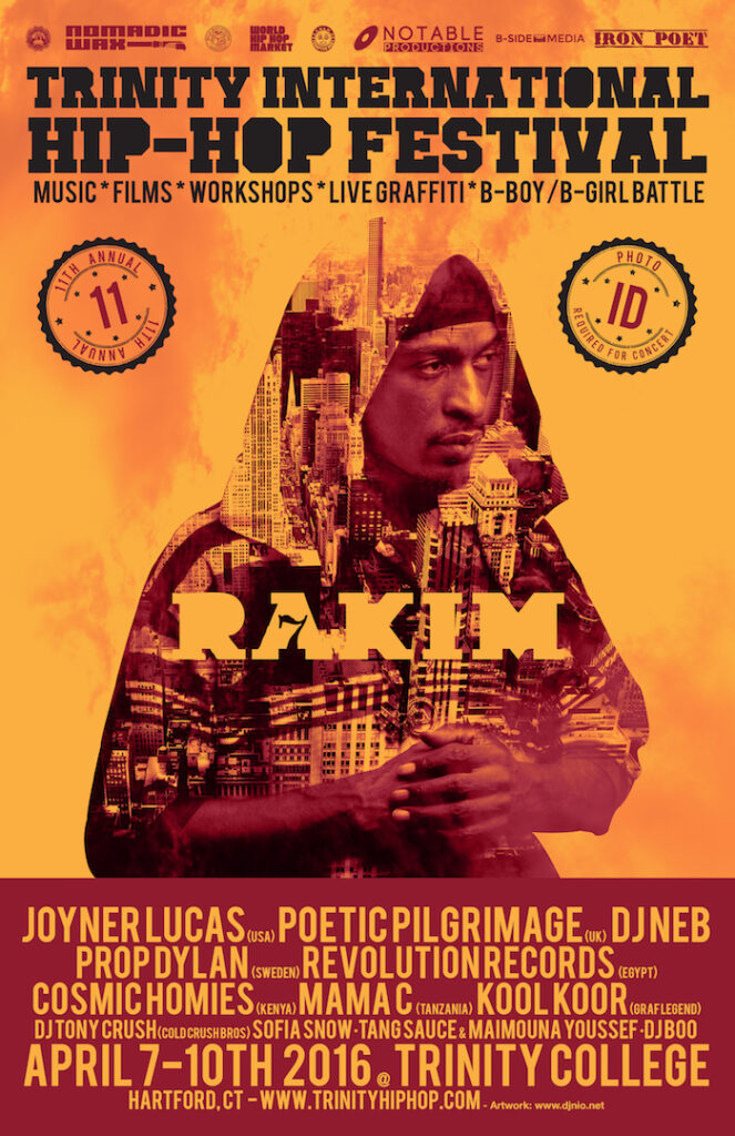 The 11th Trinity International Hip-Hop Festival Flyer with headliner Rakim